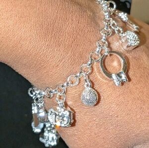 Women's High Quality 925 Sterling Silver Chain Bling Various Charms Bracelet